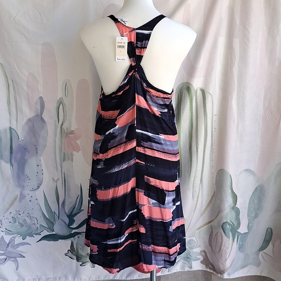 Nwt Splendid A-Line Dress Navy Blue Peach Abstract brushstroke beachy Casual - Picture 4 of 7